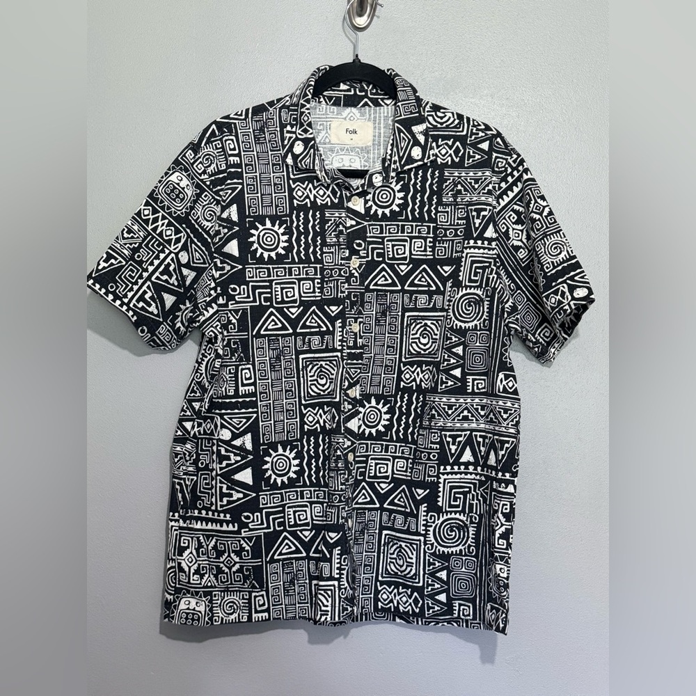 Folk Monochrome Geometric Men's Shirt
